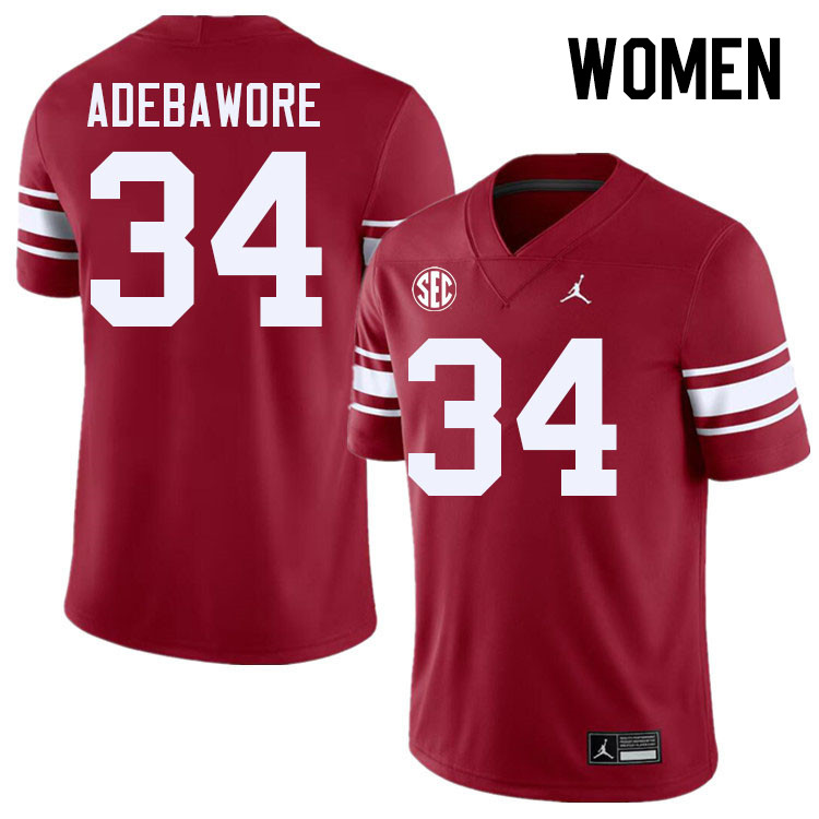 Women #34 Adepoju Adebawore Oklahoma Sooners 2024 SEC Conference College Football Jerseys-Throwback